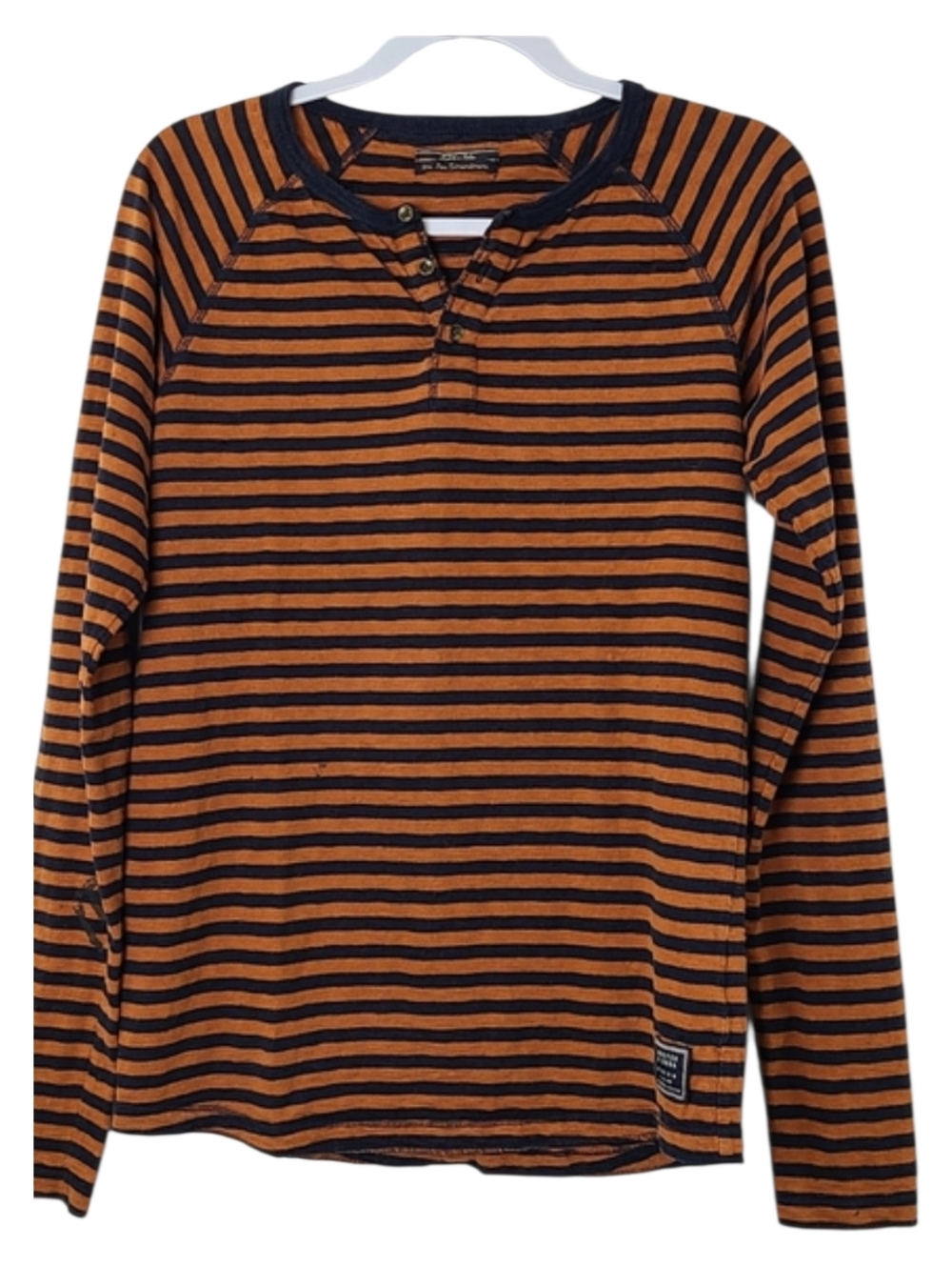Scotch & Soda Black Orange Striped Henley Shirt | Long Sleeve Slim Fit Top | Men